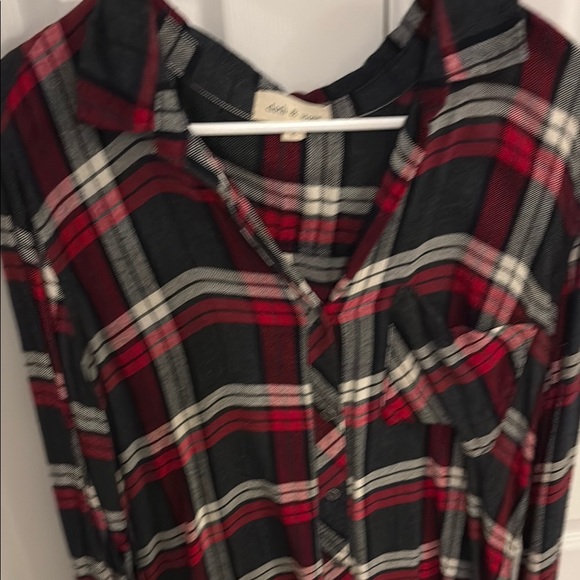 Cloth & Stone Red and Black Plaid Button Down Shirt - Picture 3 of 6